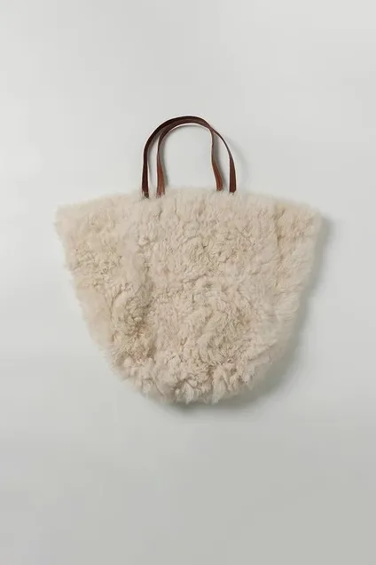 100% Wool Shearling Hobo Tote Bag