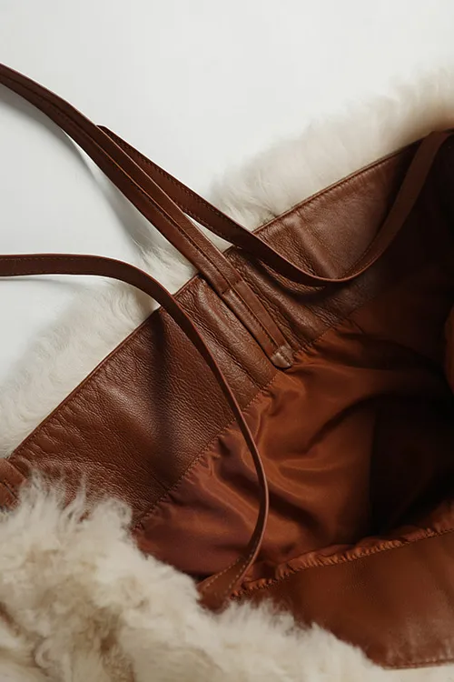 100% Wool Shearling Hobo Tote Bag