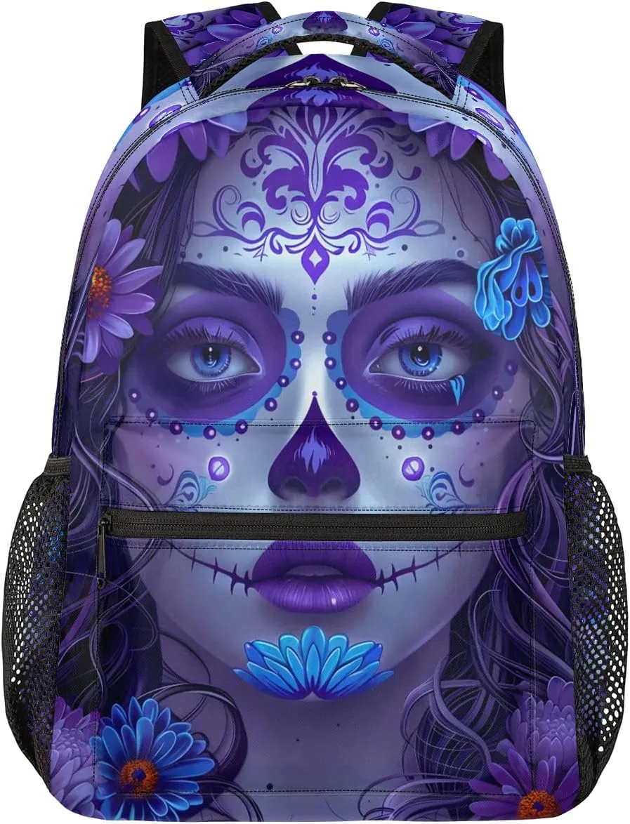 16inch Backpack for Women Men Woman Skull Roll Lightweight Travel Back packs Waterproof Carry On Bag Daypack Gym Rucksack Heavy Duty Backpack for Work Traveling Sports Luggage Outdoor
