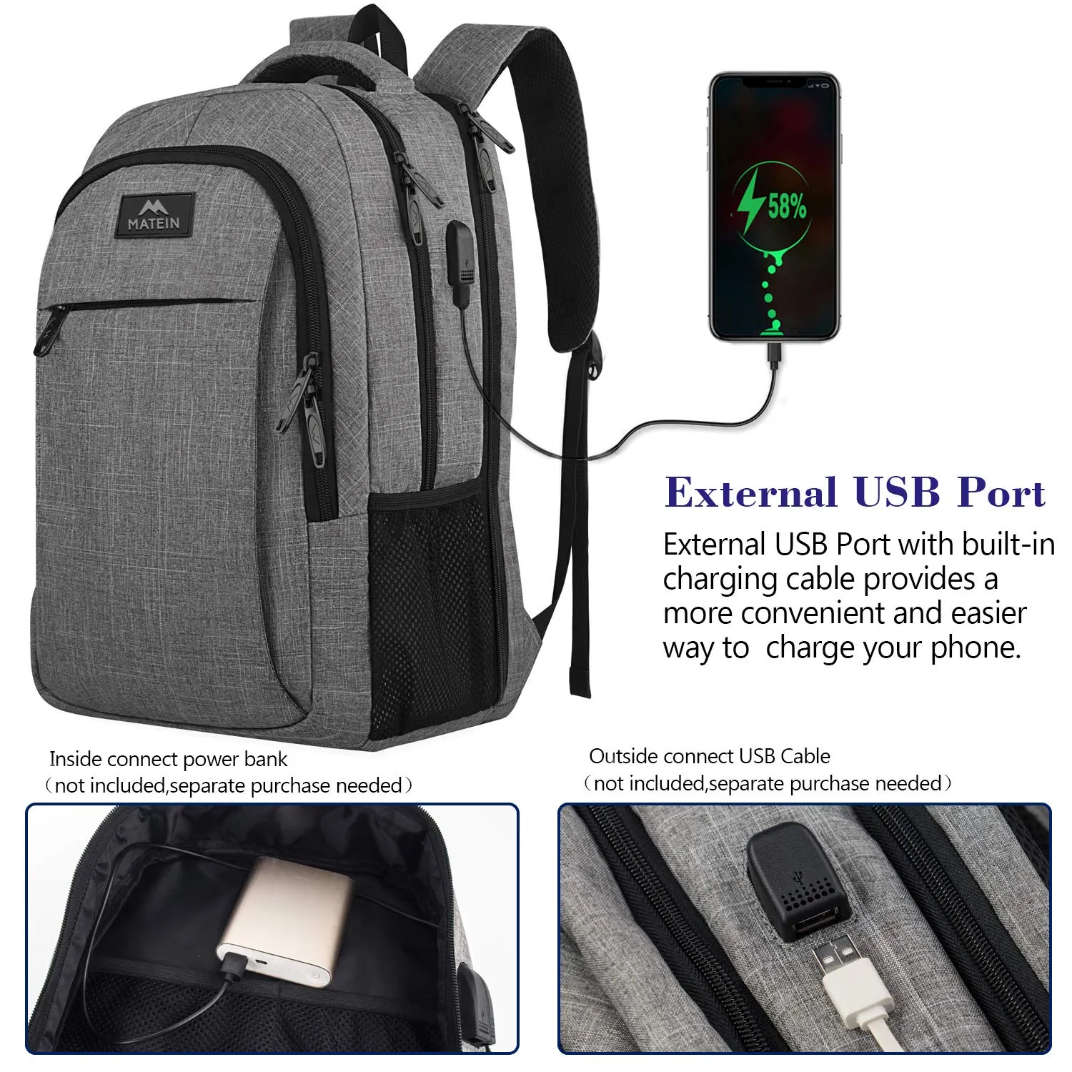 17 Inch Laptop Backpack, MATEIN TSA Large Backpack for Travel and Business with USB Charger Port, Water Resistant Big Flight Approved Weekender Carry-On Backpack