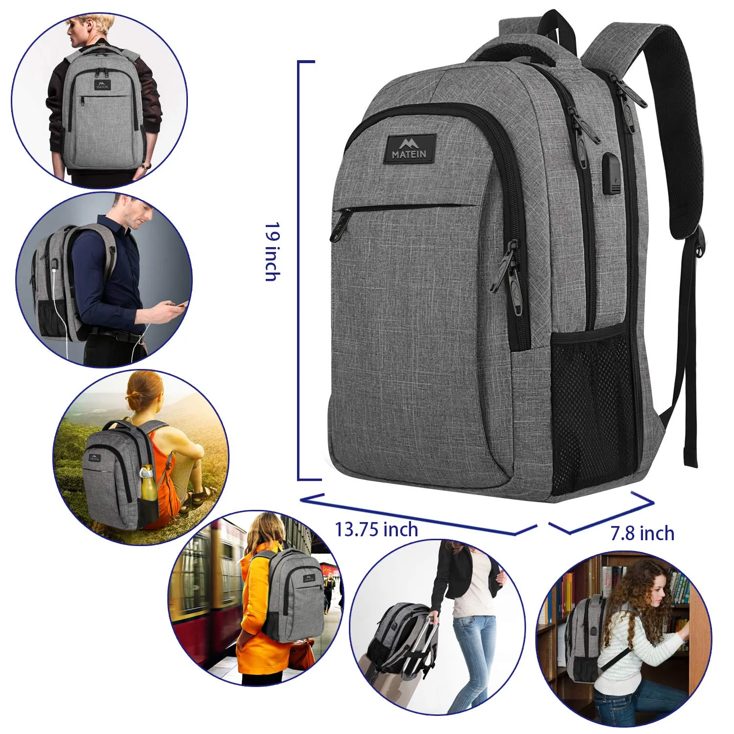 17 Inch Laptop Backpack, MATEIN TSA Large Backpack for Travel and Business with USB Charger Port, Water Resistant Big Flight Approved Weekender Carry-On Backpack