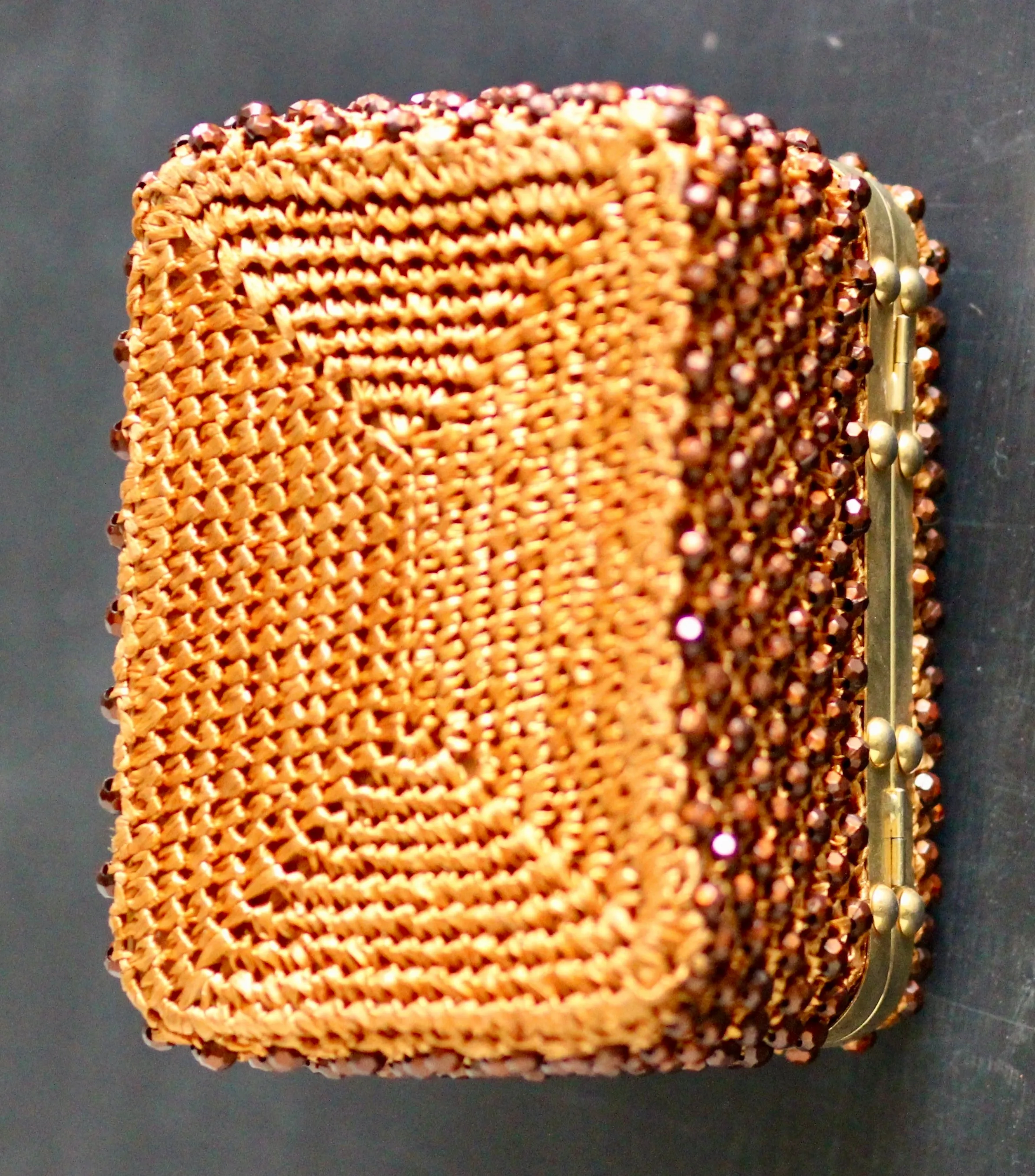 1950s Box Bag with Plastic Beads and Bamboo Handle