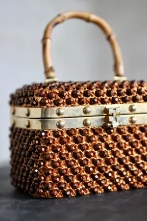 1950s Box Bag with Plastic Beads and Bamboo Handle