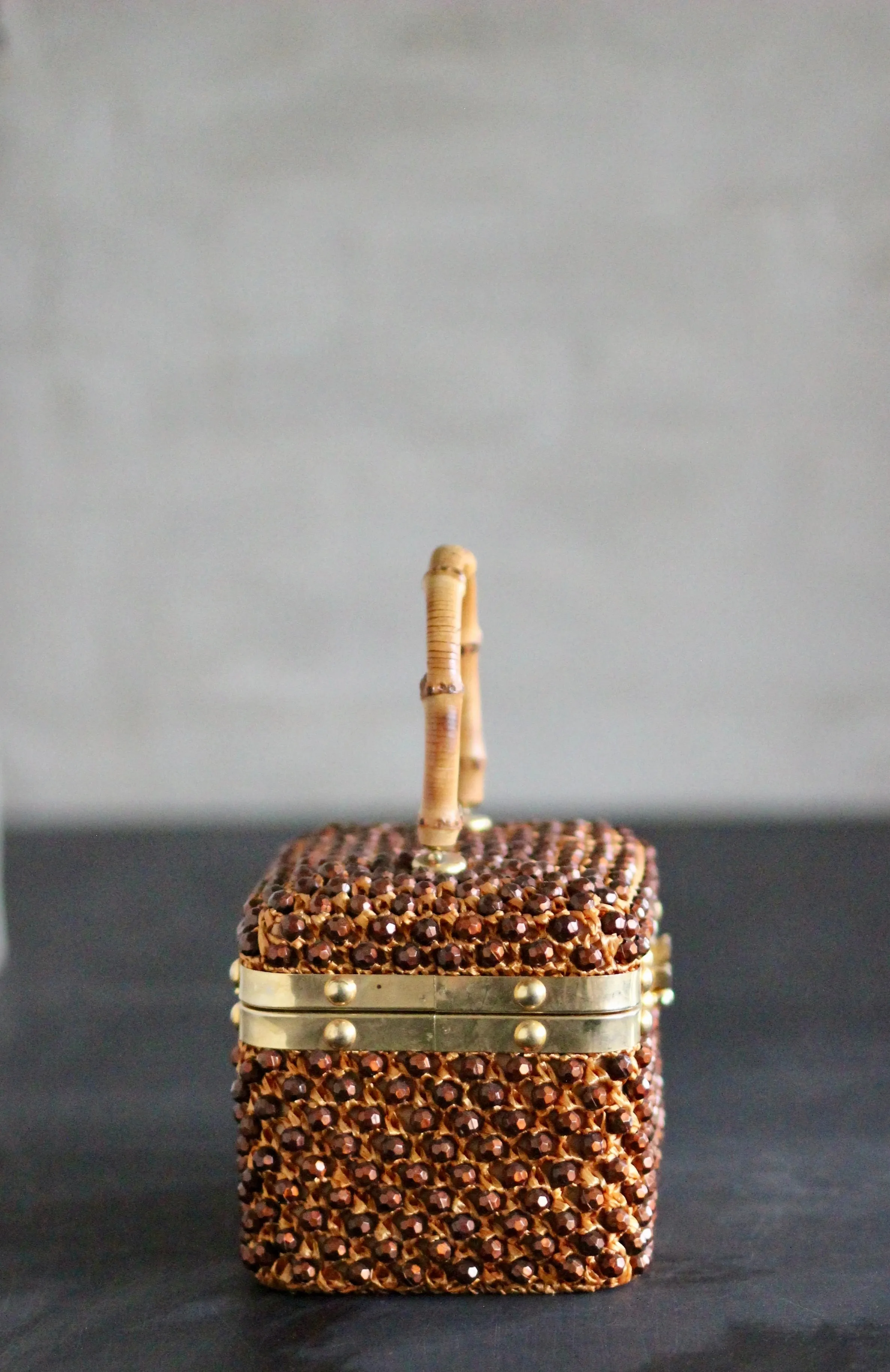 1950s Box Bag with Plastic Beads and Bamboo Handle