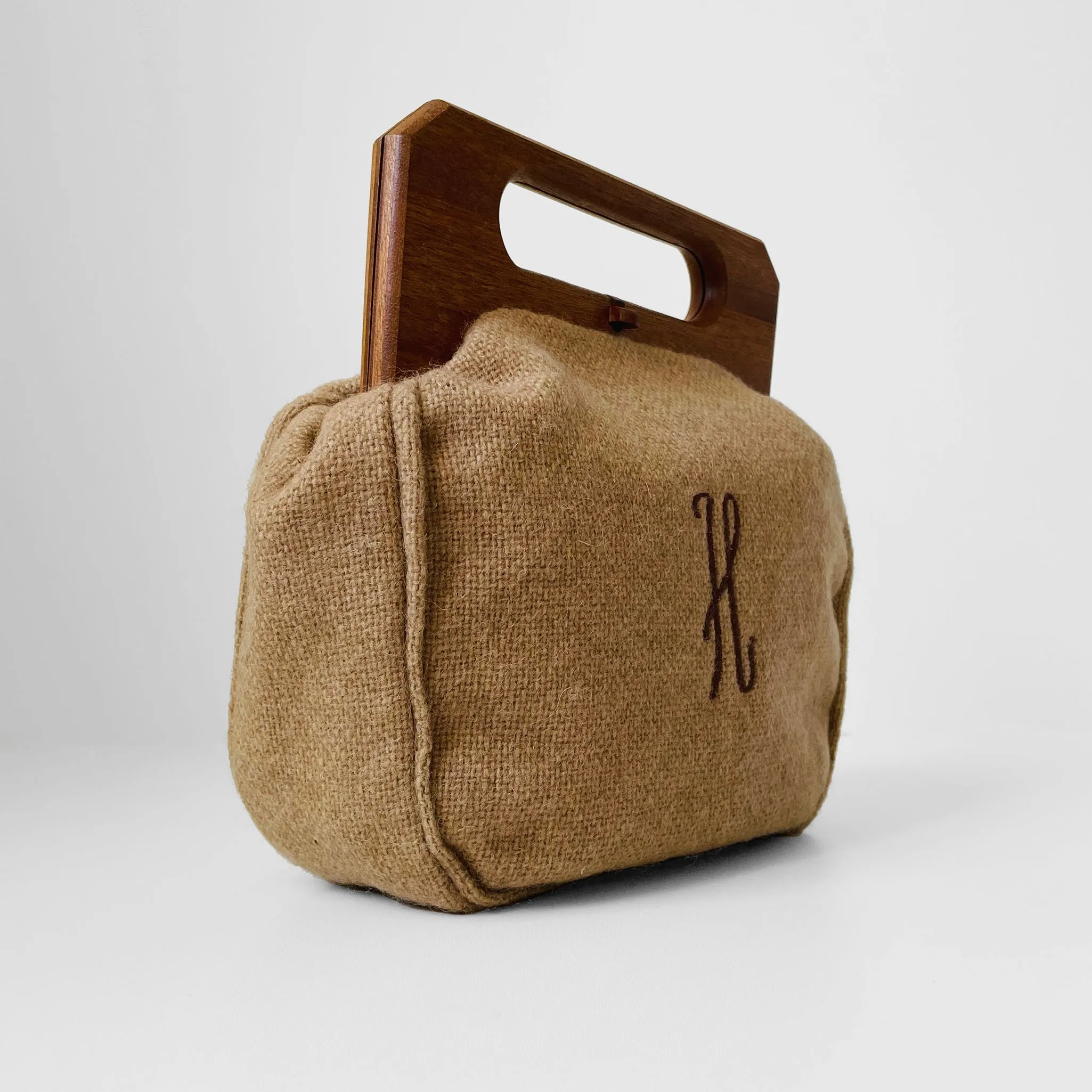 1960s Monogrammed Wood-Handle Handbag