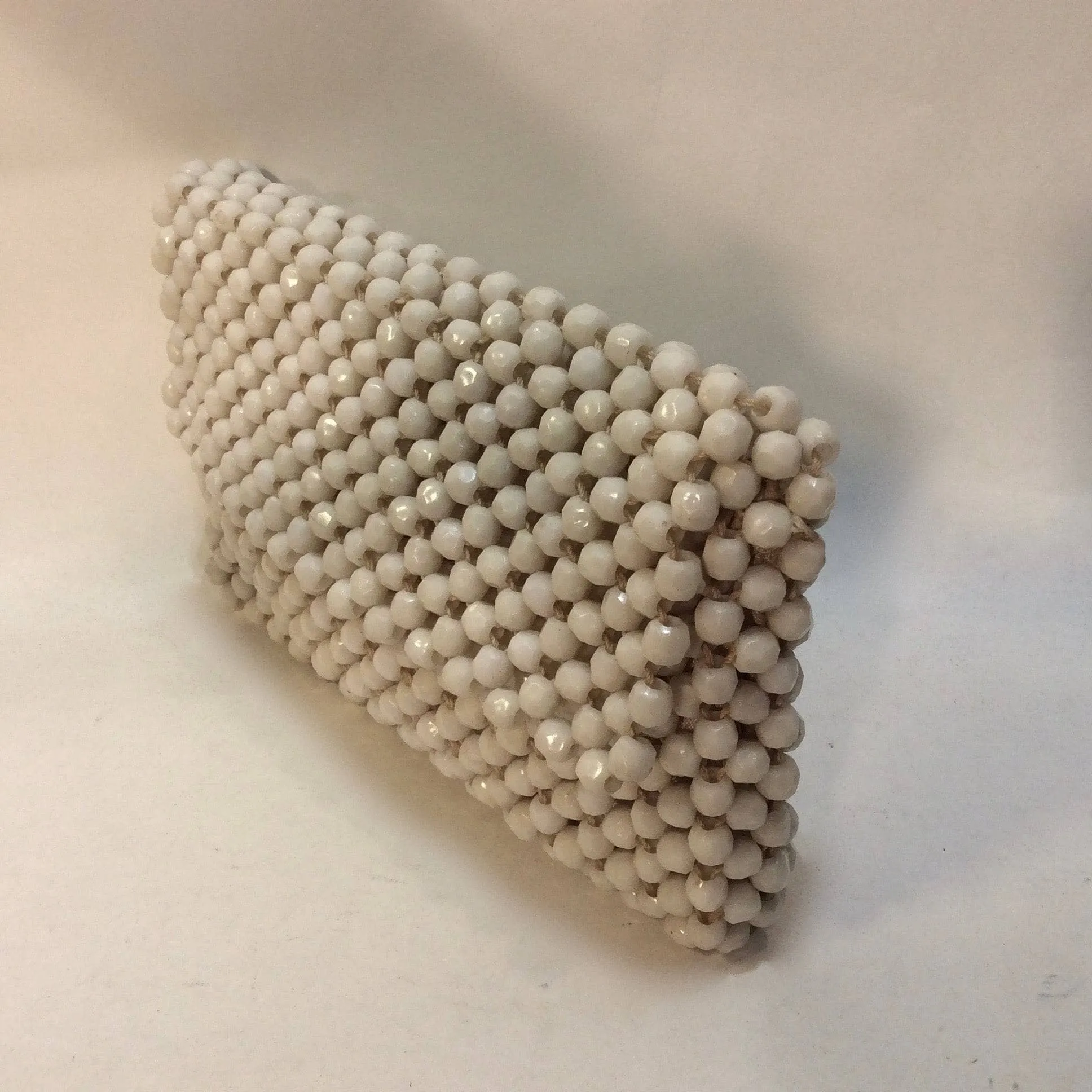 1960s White Octagonal Beaded Clutch Bag