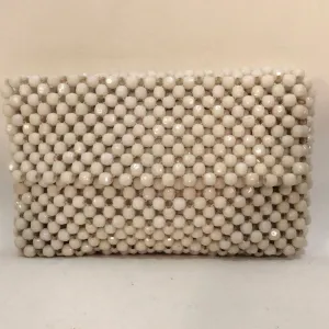 1960s White Octagonal Beaded Clutch Bag