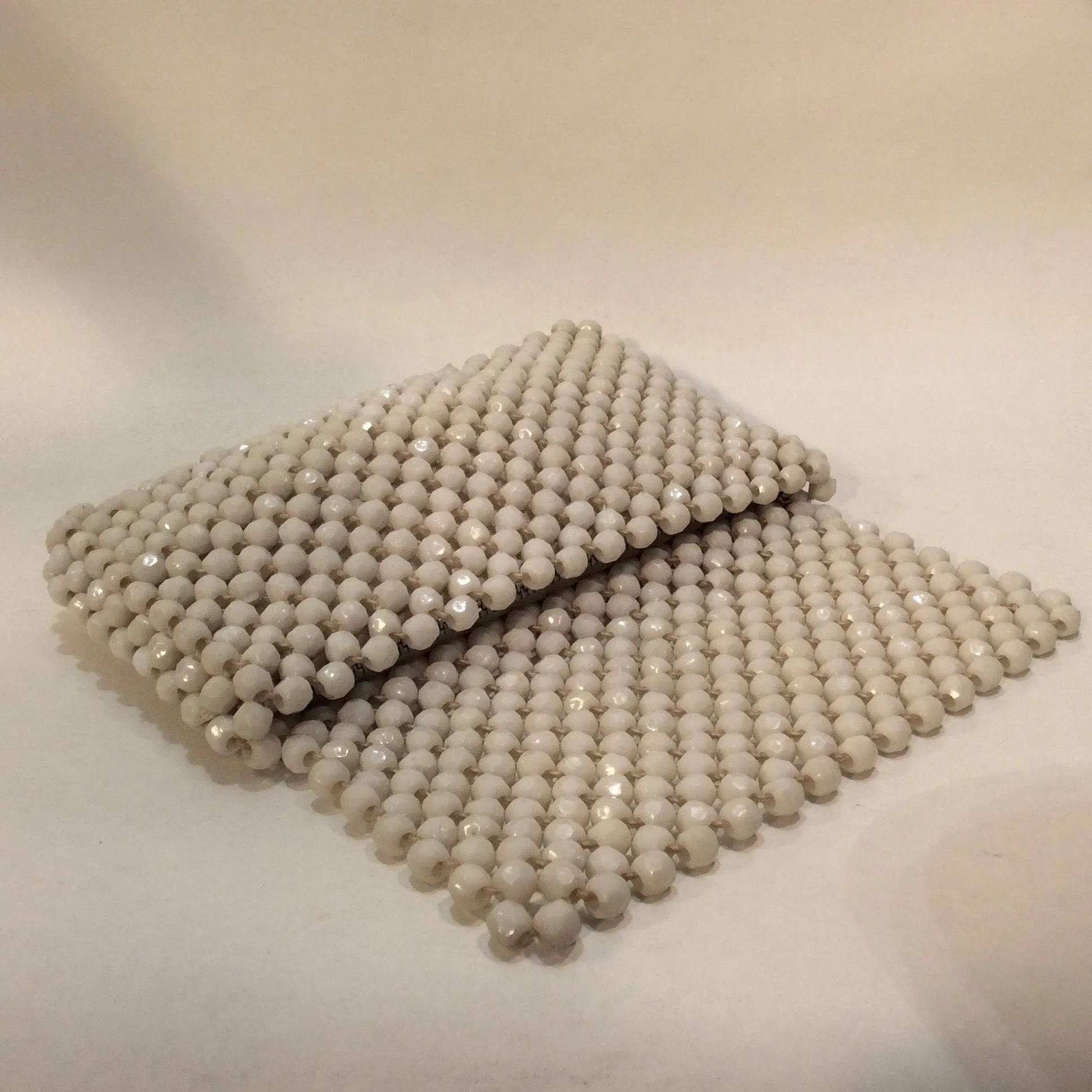 1960s White Octagonal Beaded Clutch Bag