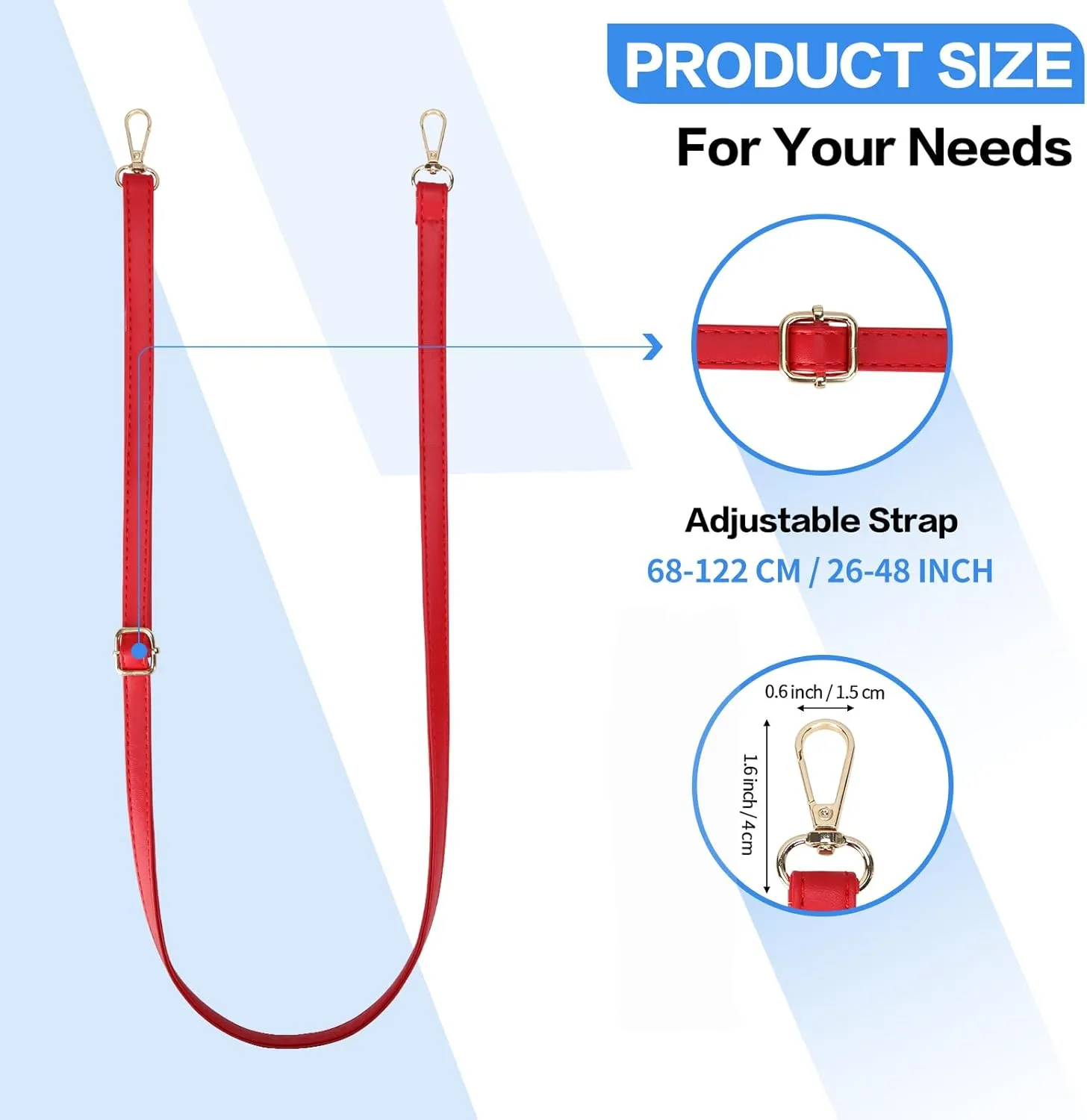 2 Pieces PU Leather Purse Straps Replacement for Women, Crossbody Replacement Straps for Handbags, 27-47 Inches (2PCS RED)