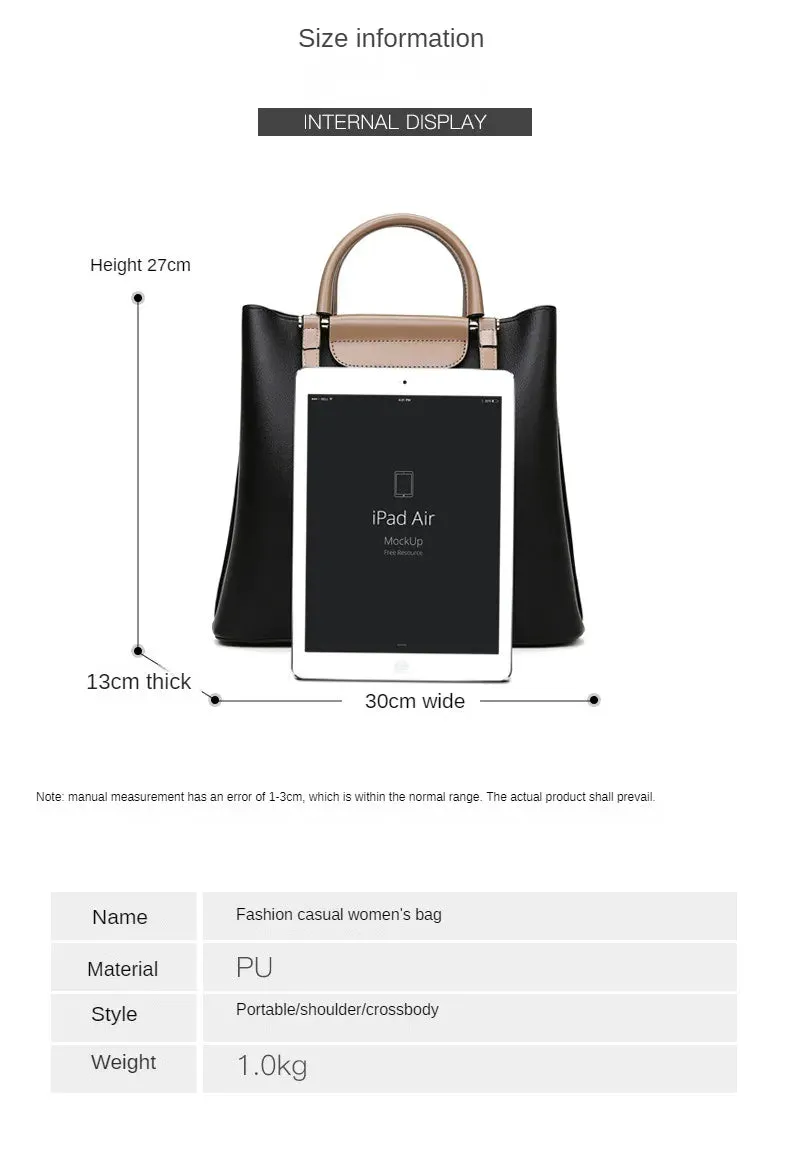 2025 New PU Large Capacity Women's Tote Bag – Fashion Contrast Color, Single Shoulder Crossbody Handbag, Stylish Lady Bag
