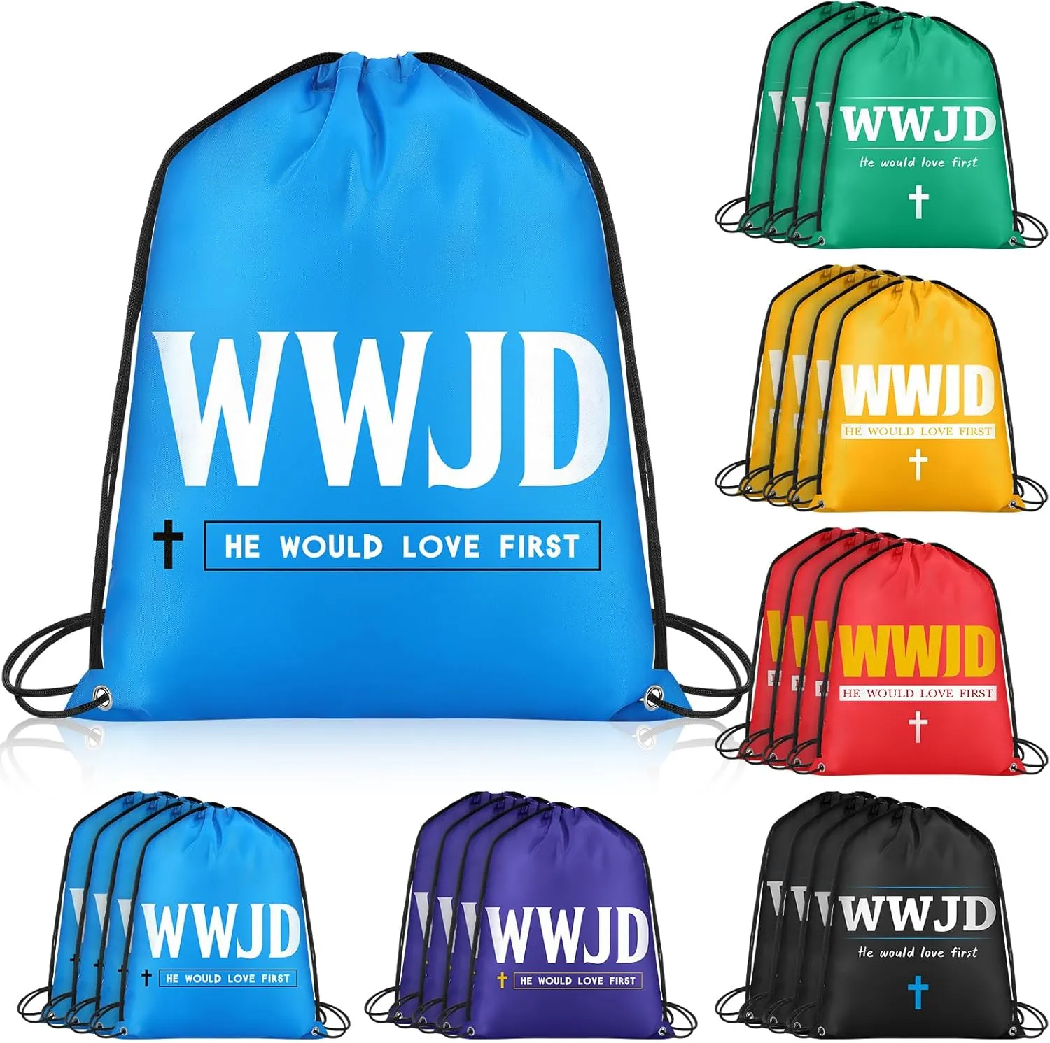 24 Pack Christian Bags WWJD Religious Drawstring Bags What Would Jesus Do Nonwoven Backpacks Bible Verse Gifts for Youth Group Supplies Sunday School Church Graduation Themed Party Favors