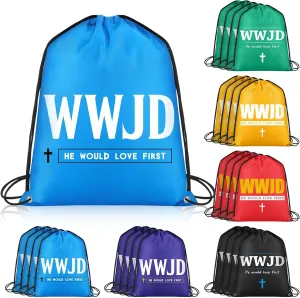 24 Pack Christian Bags WWJD Religious Drawstring Bags What Would Jesus Do Nonwoven Backpacks Bible Verse Gifts for Youth Group Supplies Sunday School Church Graduation Themed Party Favors
