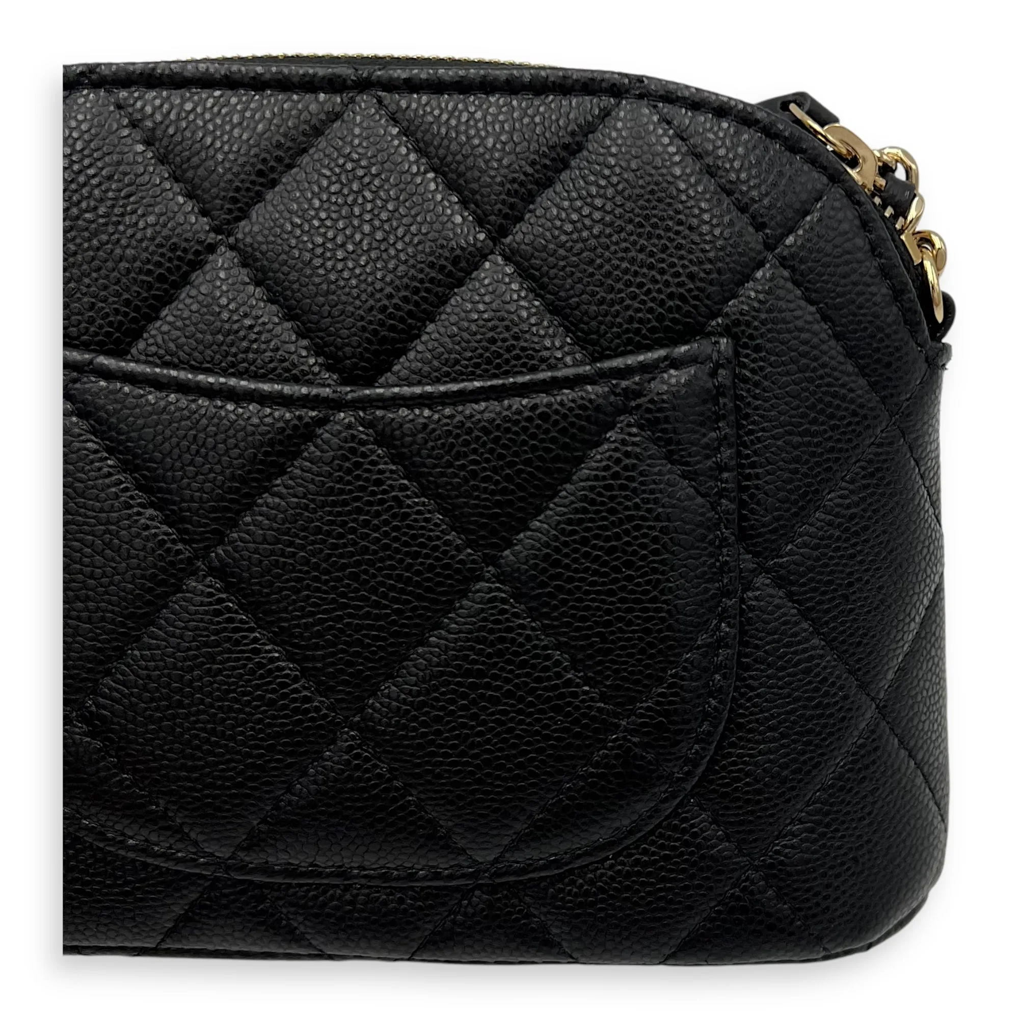 24S Quilted Crossbody Bag Mini Black in Caviar Leather, Gold hardware