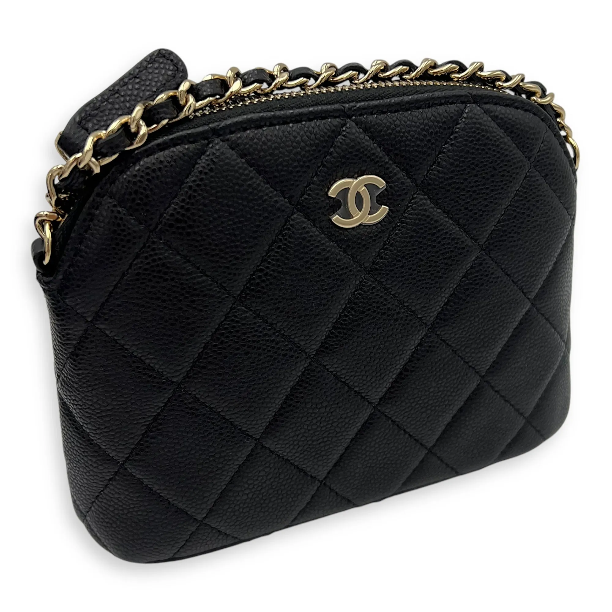 24S Quilted Crossbody Bag Mini Black in Caviar Leather, Gold hardware