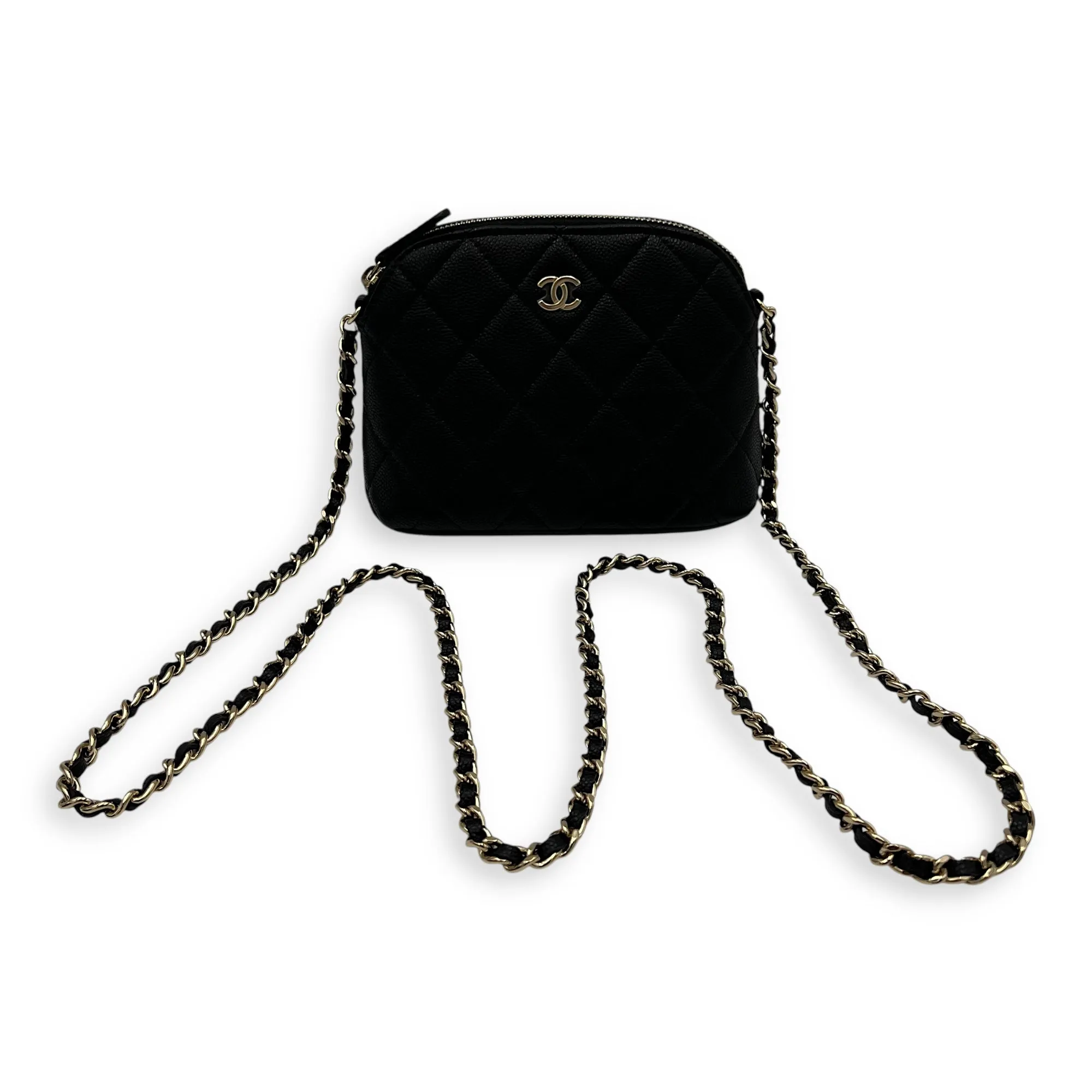 24S Quilted Crossbody Bag Mini Black in Caviar Leather, Gold hardware