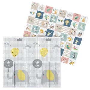 2m*1.8m*1.5cm - Foldable Baby Play Mat with Carry Bag - Elephant & ABC Double Sides - (Thickness 1.5cm) - Waterproof Indoor Outdoor Use