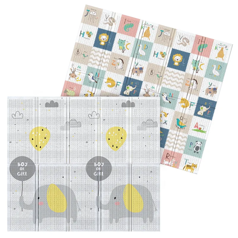 2m*1.8m*1.5cm - Foldable Baby Play Mat with Carry Bag - Elephant & ABC Double Sides - (Thickness 1.5cm) - Waterproof Indoor Outdoor Use