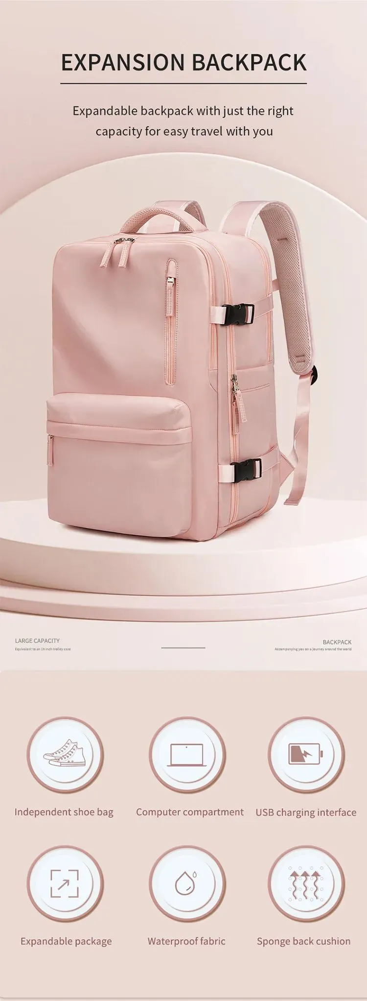 35L Travel Backpack Women Laptop Business Backpacks Multifunctional USB Charging with Shoes Pocket