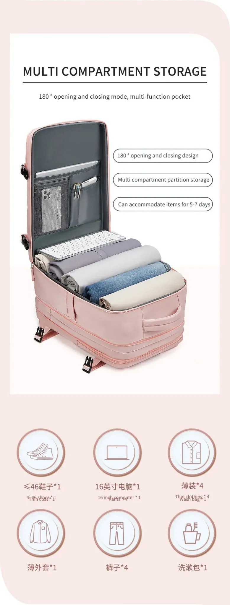 35L Travel Backpack Women Laptop Business Backpacks Multifunctional USB Charging with Shoes Pocket