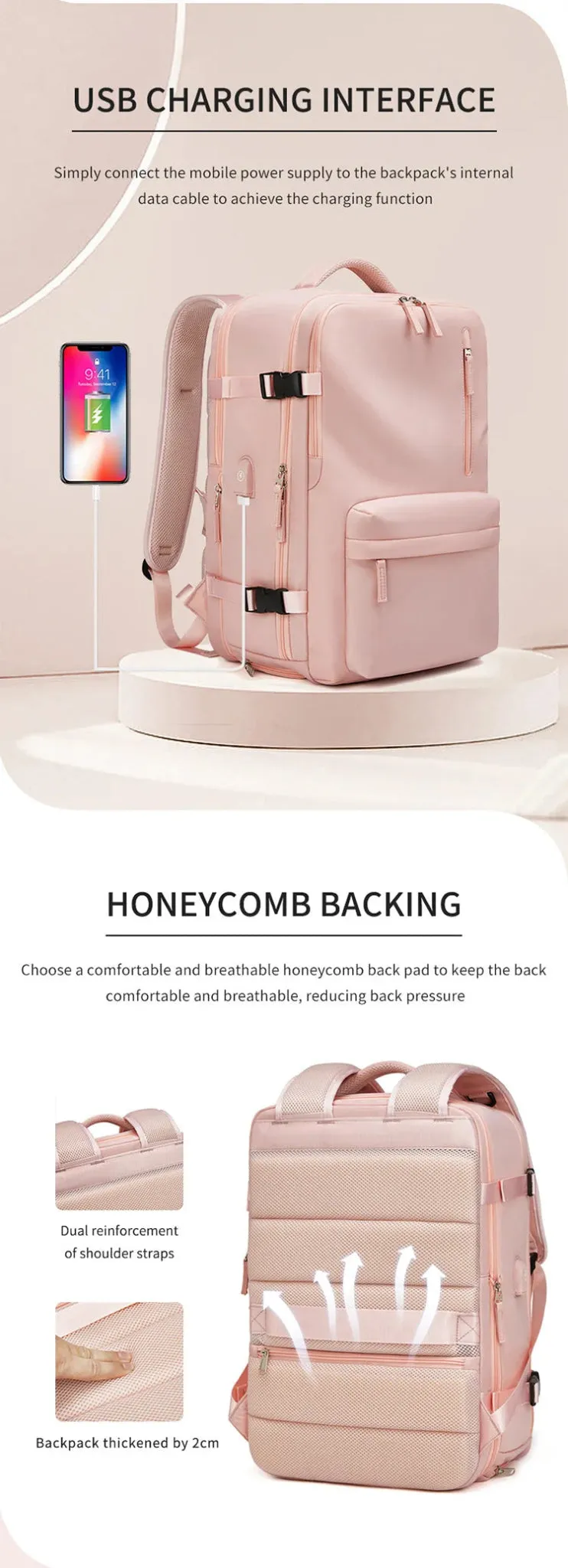 35L Travel Backpack Women Laptop Business Backpacks Multifunctional USB Charging with Shoes Pocket