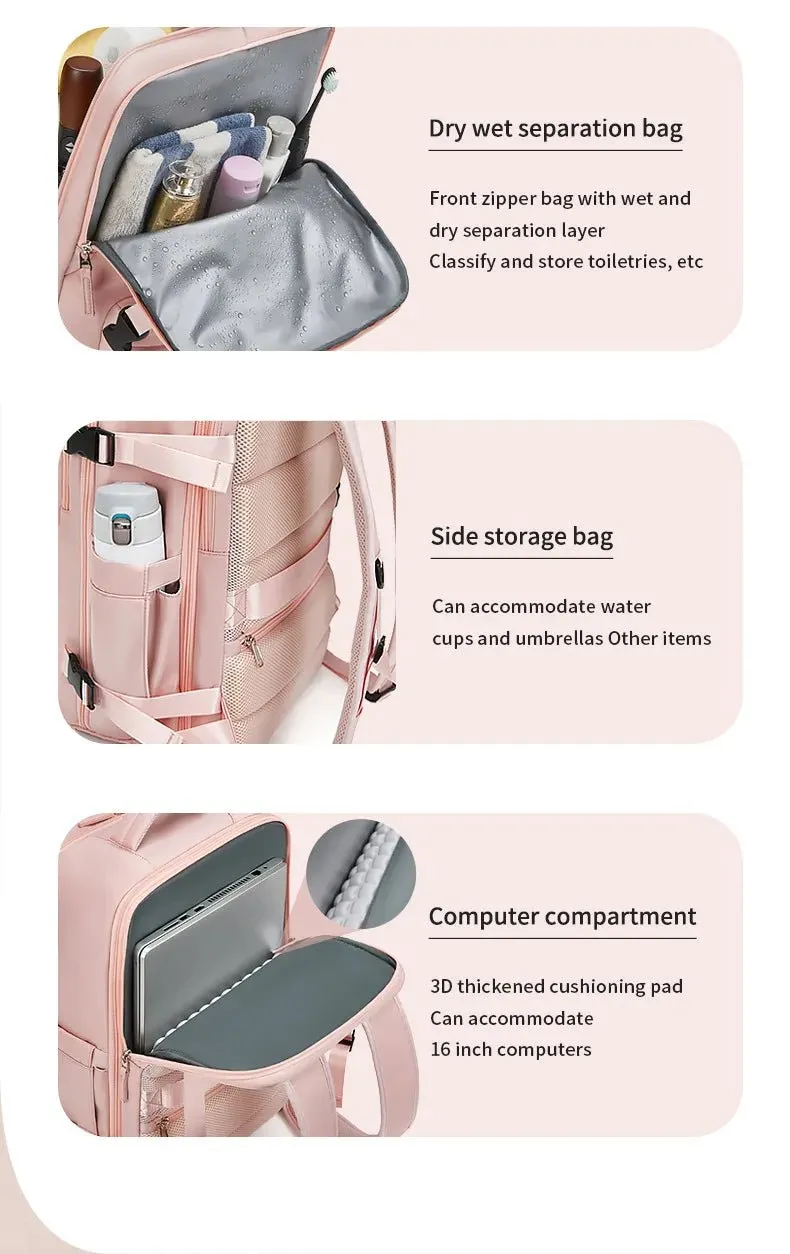 35L Travel Backpack Women Laptop Business Backpacks Multifunctional USB Charging with Shoes Pocket