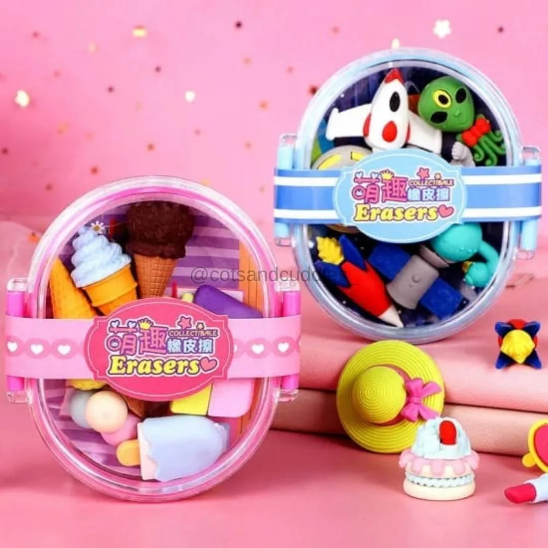 3D cartoon erasers in a box For kids School Stationary and Party Favor Gift