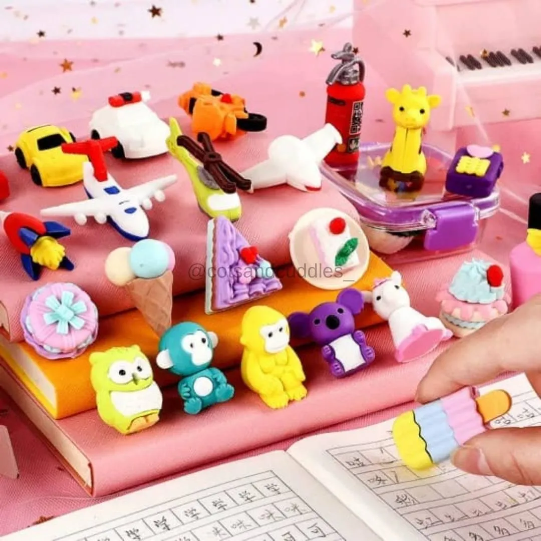3D cartoon erasers in a box For kids School Stationary and Party Favor Gift