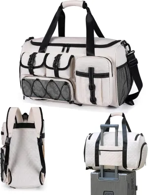 4 In1Sports Duffel Bags-Waterproof Gym Bag with Shoe Compartment;Personal Item Bag with Wet Pocket; Thicken Overnight Bag&Weekender Bag-Gym Bag for Women&Men Travel, Sports, Fitness White, White,