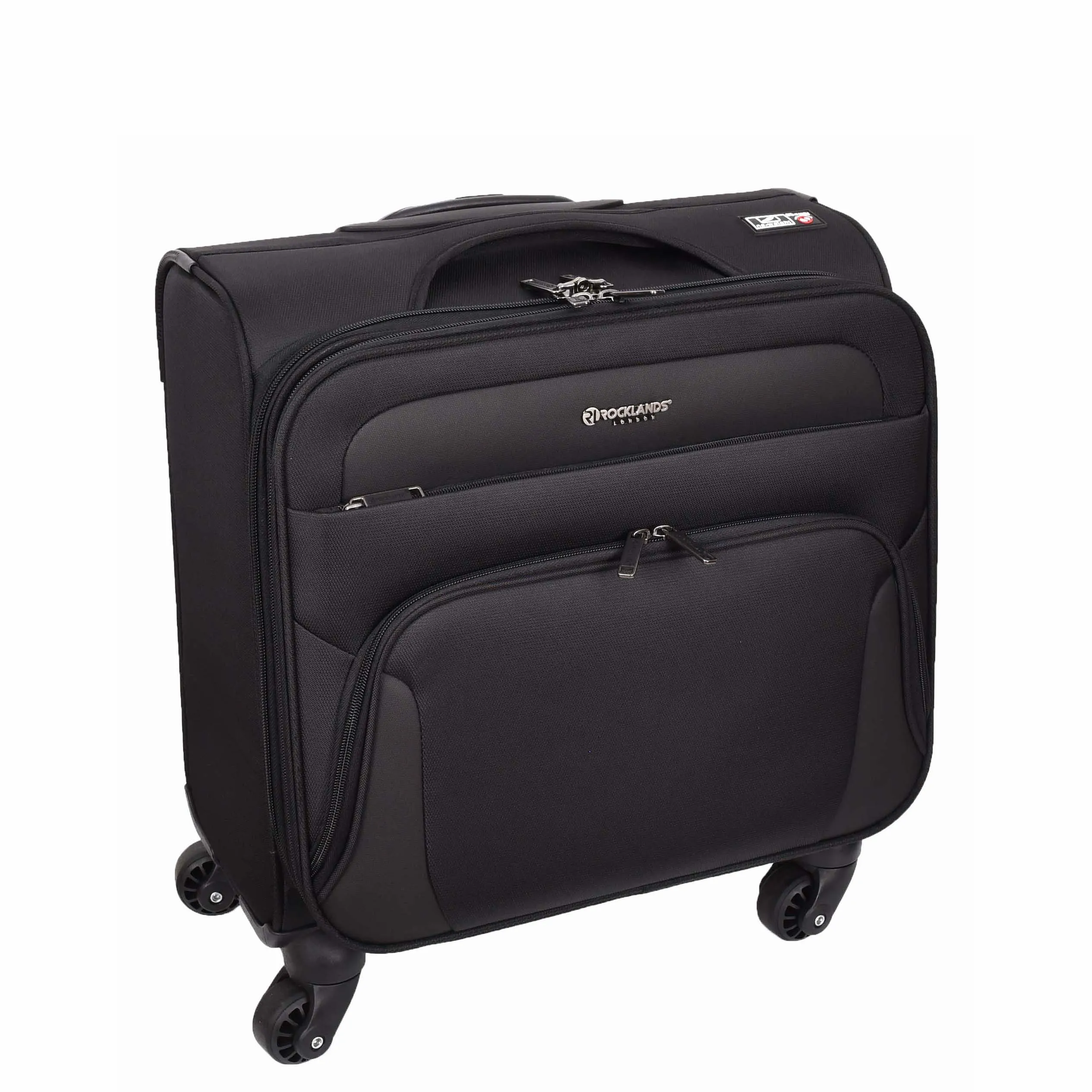 4 Wheel Pilot Case Multi Pockets For Laptop Documents Business Travel Bag Shuttle Black