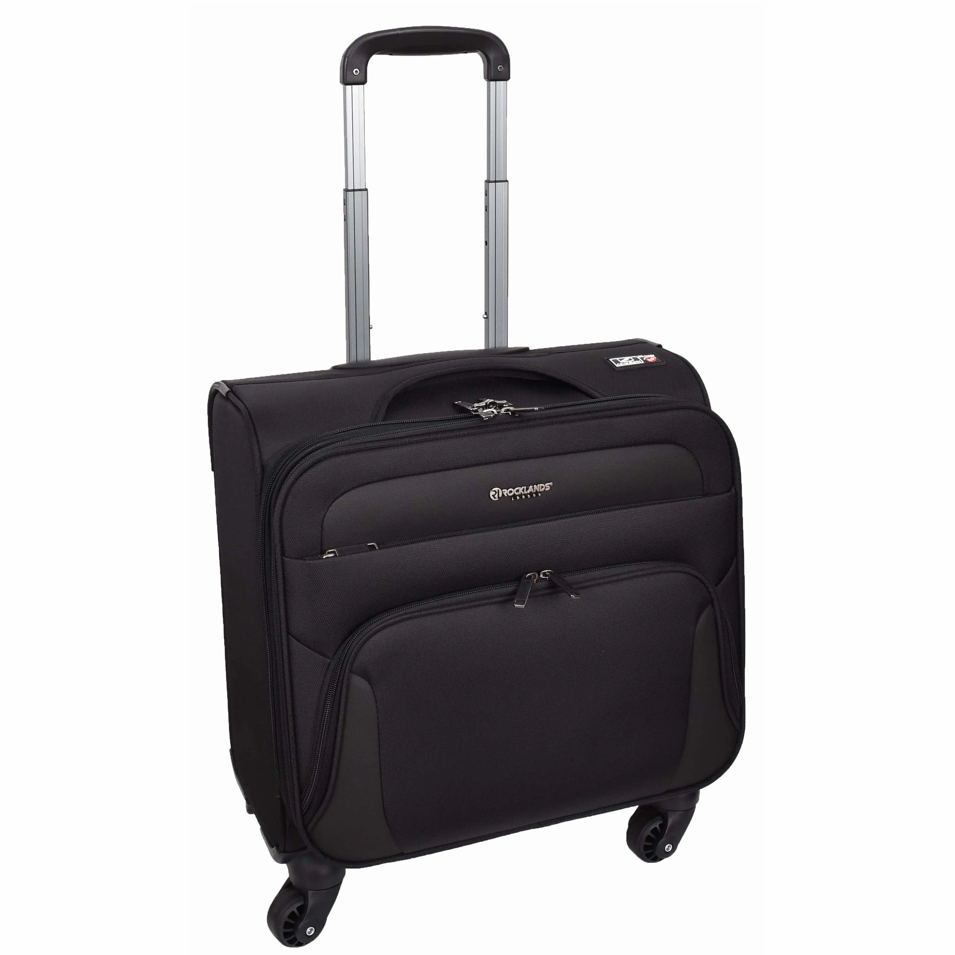 4 Wheel Pilot Case Multi Pockets For Laptop Documents Business Travel Bag Shuttle Black