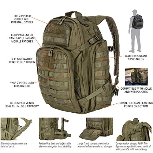5.11 RUSH72 Tactical Backpack, Large, Style 58602, Flat Dark Earth