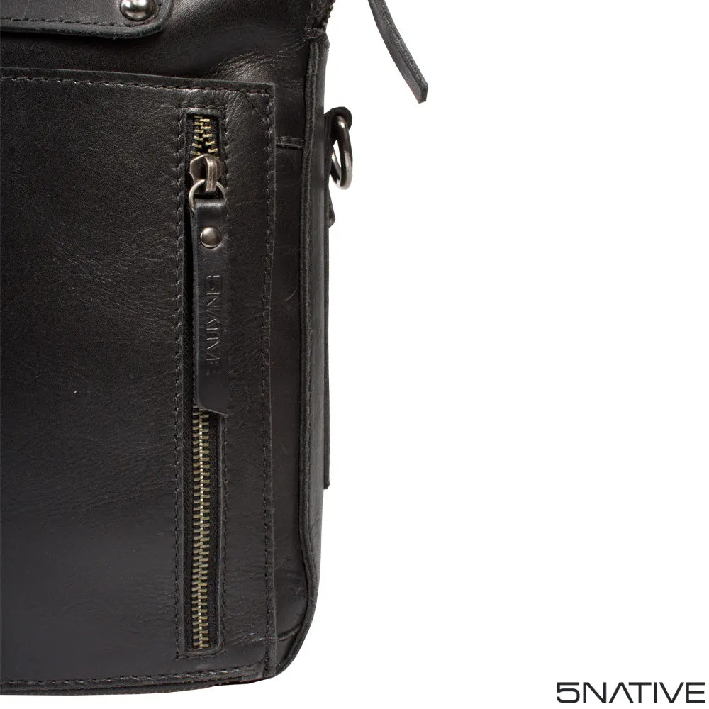 5NATIVE BLACK AND GREY EAST WEST LEATHER PORTFOLIO MESSENGER BAG