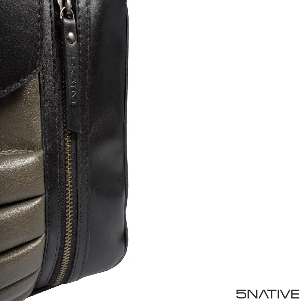5NATIVE BLACK AND GREY EAST WEST LEATHER PORTFOLIO MESSENGER BAG