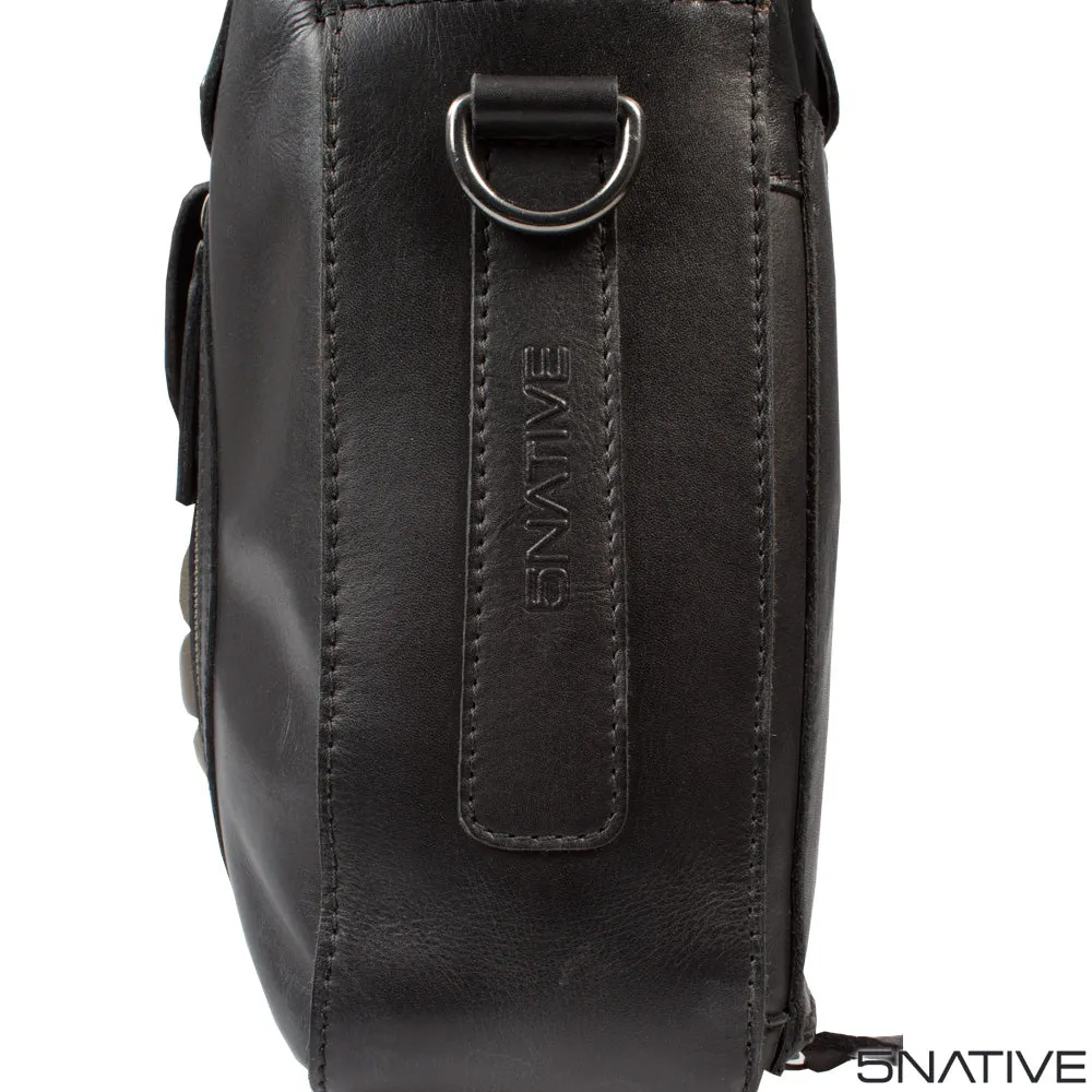 5NATIVE BLACK AND GREY EAST WEST LEATHER PORTFOLIO MESSENGER BAG