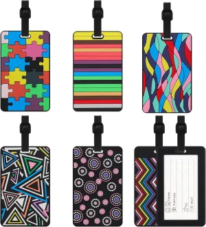6 Pcs Travel Luggage Tags - Waterproof Luggage Tag for Suitcases, Silicone Luggage Tags with Name Address Tel, Easy Identification Suitcase Tags for Checked Luggage, Handbags, 6 Patterns
