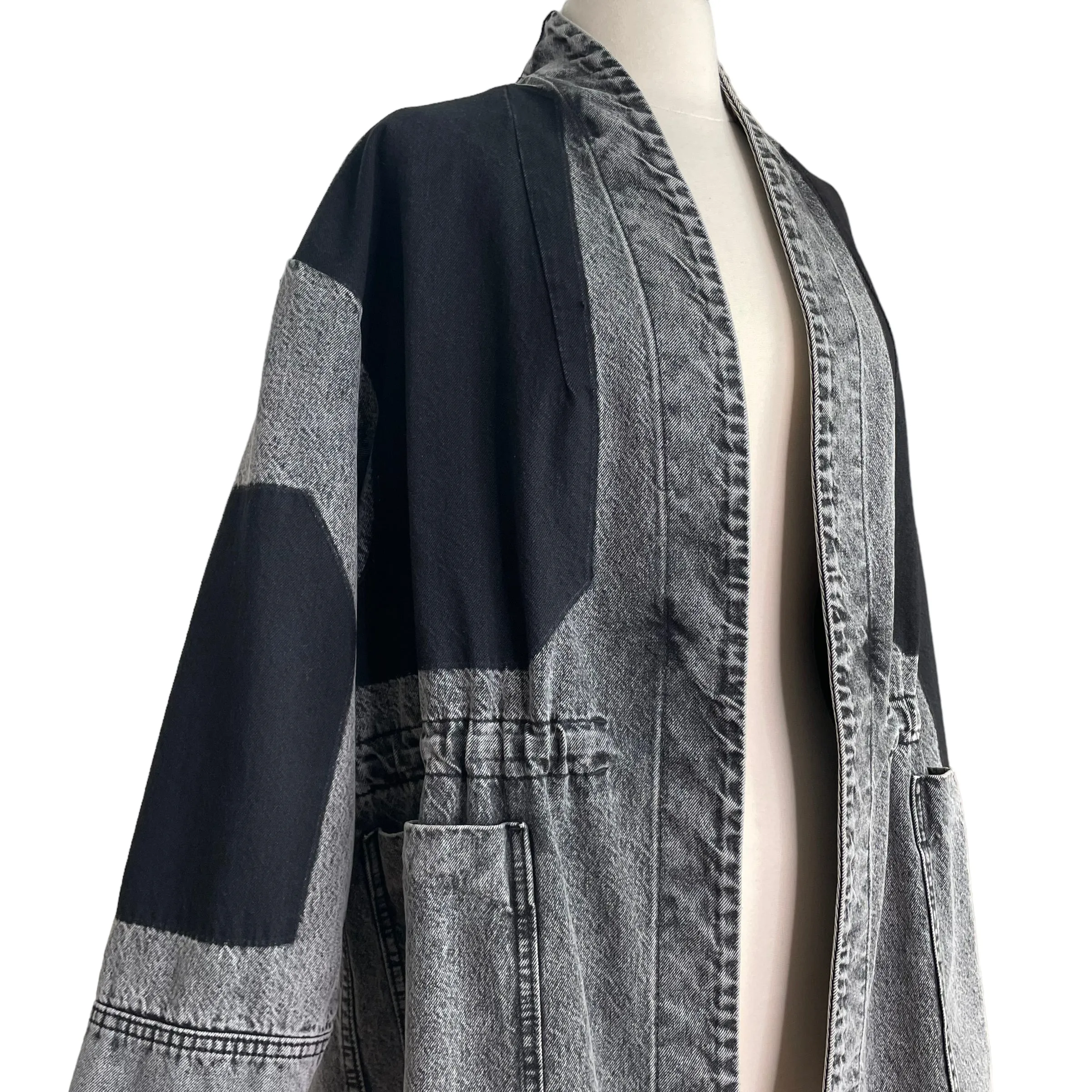 Acid Wash Black Denim Jacket - 34