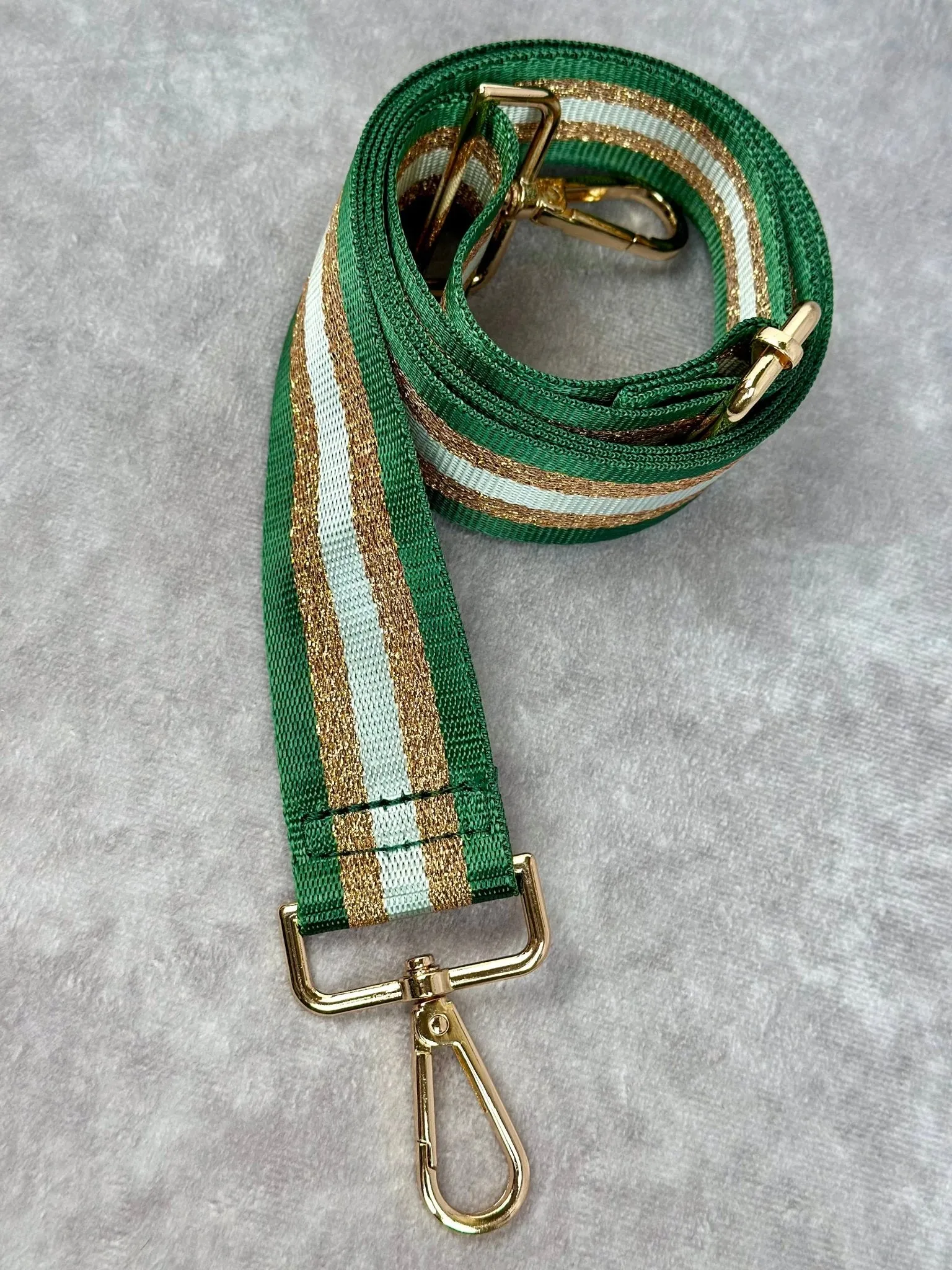 Adjustable Crossbody Strap - Green & Gold Striped