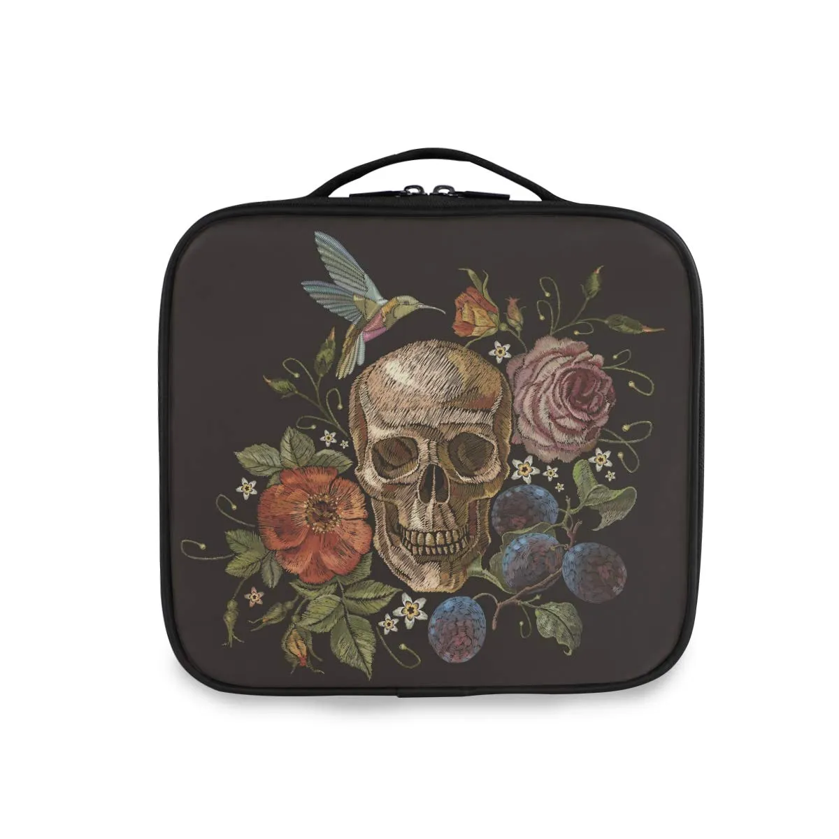ALAZA Travel Makeup Case, Day of The Dead Skull Rose Humming Bird Dia Muertos Cosmetic toiletry Travel bag for Women Girls Multi 07