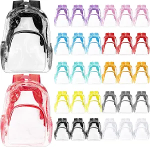 Aliceset Clear Backpack Bulk Heavy Duty Clear Bookbag 16 Transparent Waterproof Color Back Packs Donation Sports Stadium(30 Pcs)