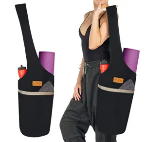 ALLEN & MATE Large Yoga Mat Bag with Side Pocket and Zipper Pocket, Fit Most Size Mats (BLACK)