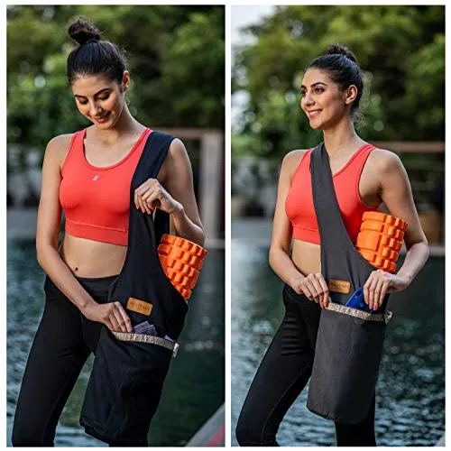 ALLEN & MATE Large Yoga Mat Bag with Side Pocket and Zipper Pocket, Fit Most Size Mats (BLACK)