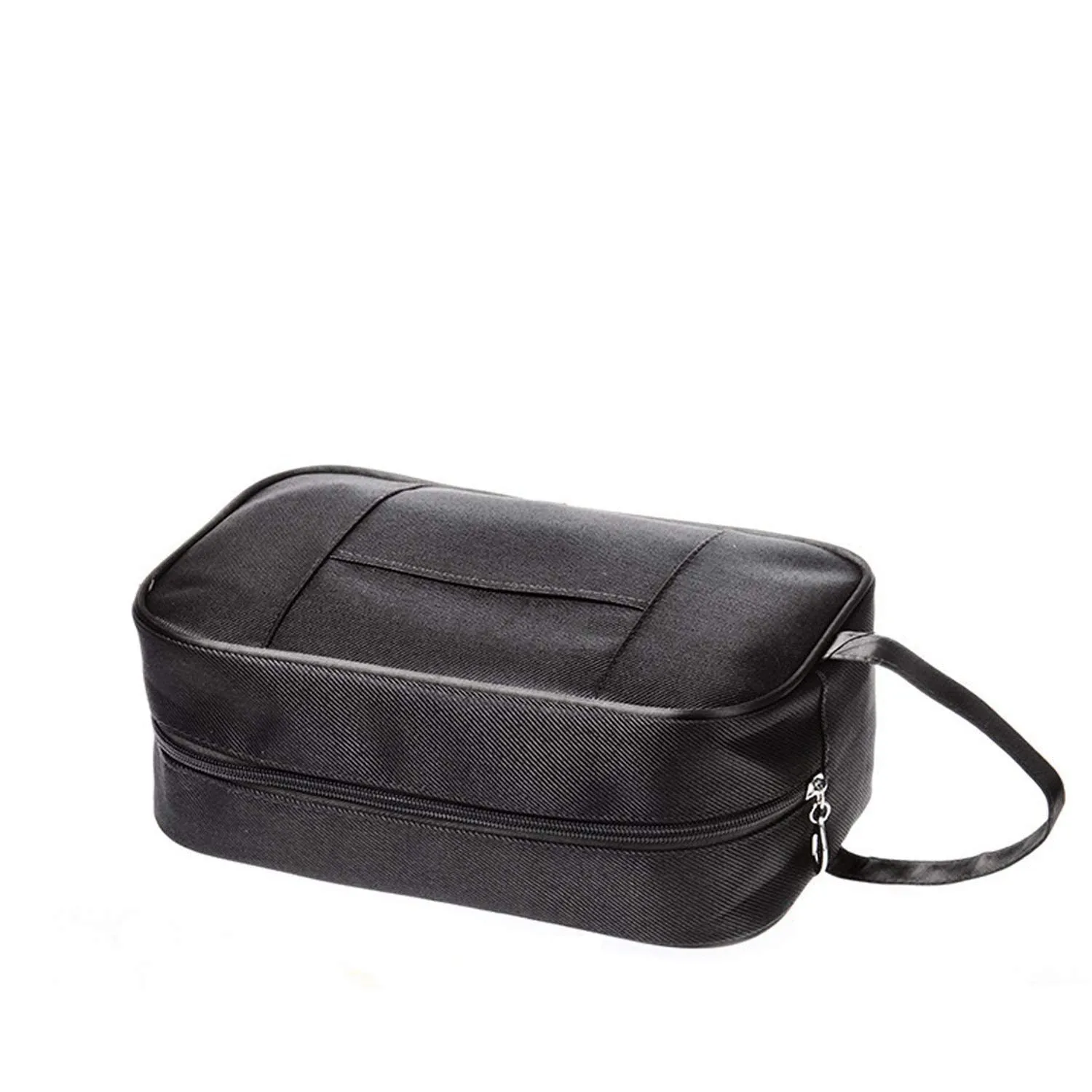 Amoyie Portable Toiletry Bag 2 Set (1 Bag and 1 Toothbrush Cover), Waterproof Gym Wash Bag Slim Dopp Kit Travel Bag Black C