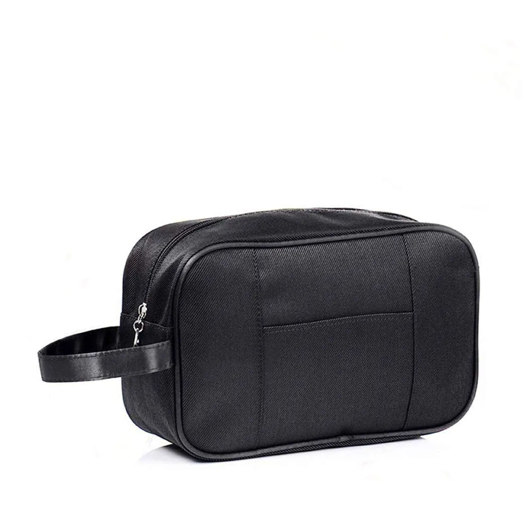 Amoyie Portable Toiletry Bag 2 Set (1 Bag and 1 Toothbrush Cover), Waterproof Gym Wash Bag Slim Dopp Kit Travel Bag Black C