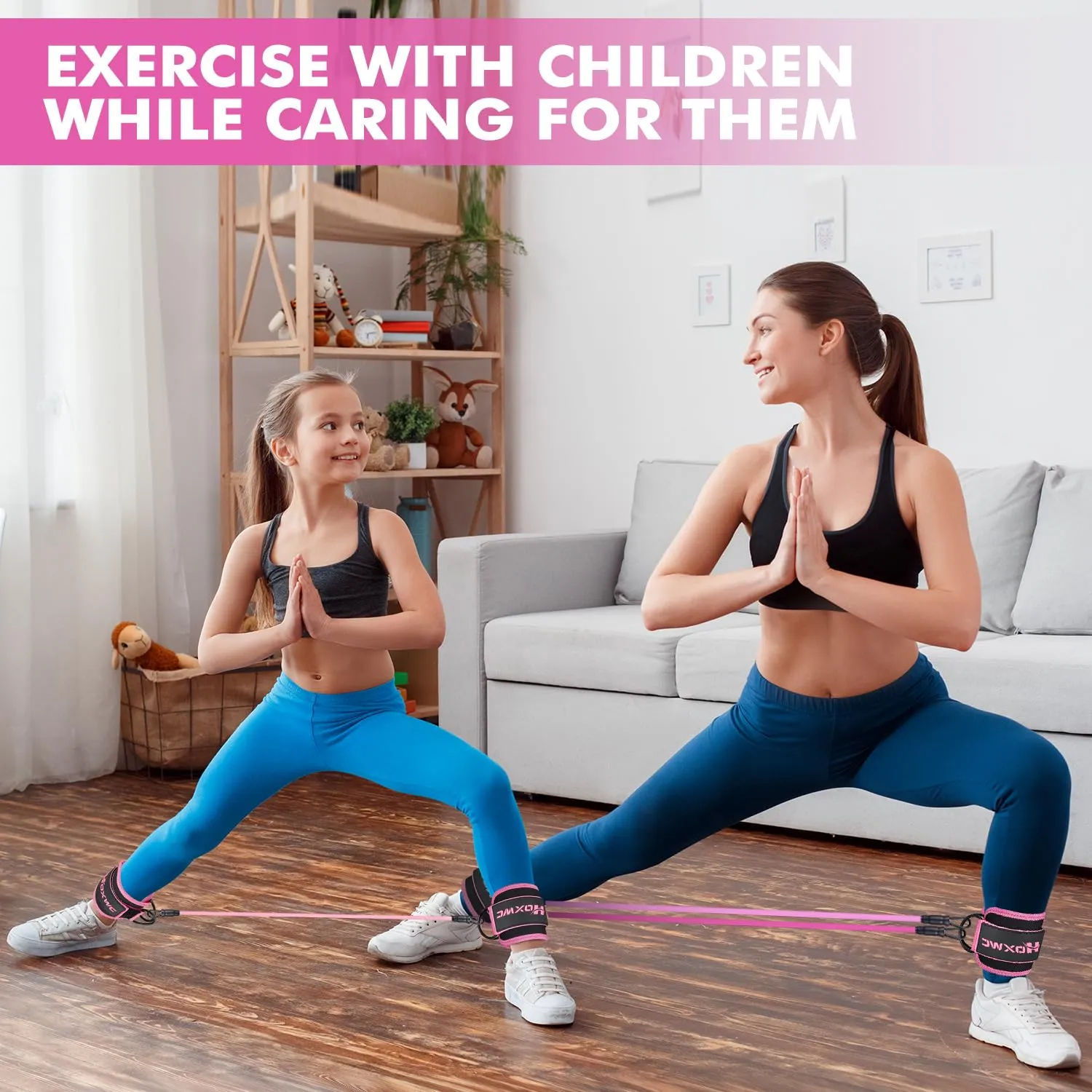 Ankle Resistance Bands with Cuffs, Ankle Bands for Working Out, Ankle Resistance Band for Leg, Booty Workout Equipment for Kickbacks Hip Fitness Training, Exercise Bands for Butt Lift Women 1-pink
