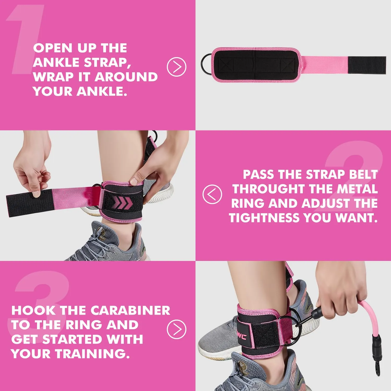 Ankle Resistance Bands with Cuffs, Ankle Bands for Working Out, Ankle Resistance Band for Leg, Booty Workout Equipment for Kickbacks Hip Fitness Training, Exercise Bands for Butt Lift Women 1-pink