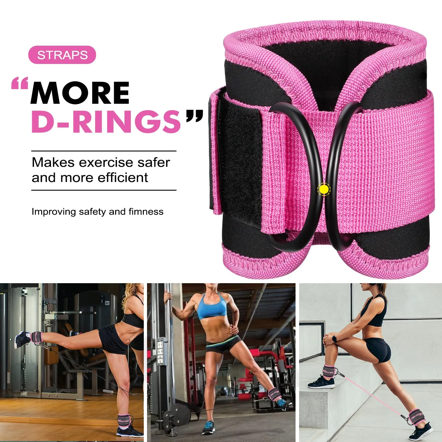 Ankle Resistance Bands with Cuffs, Ankle Bands for Working Out, Ankle Resistance Band for Leg, Booty Workout Equipment for Kickbacks Hip Fitness Training, Exercise Bands for Butt Lift Women 1-pink