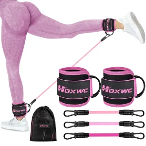 Ankle Resistance Bands with Cuffs, Ankle Bands for Working Out, Ankle Resistance Band for Leg, Booty Workout Equipment for Kickbacks Hip Fitness Training, Exercise Bands for Butt Lift Women 1-pink