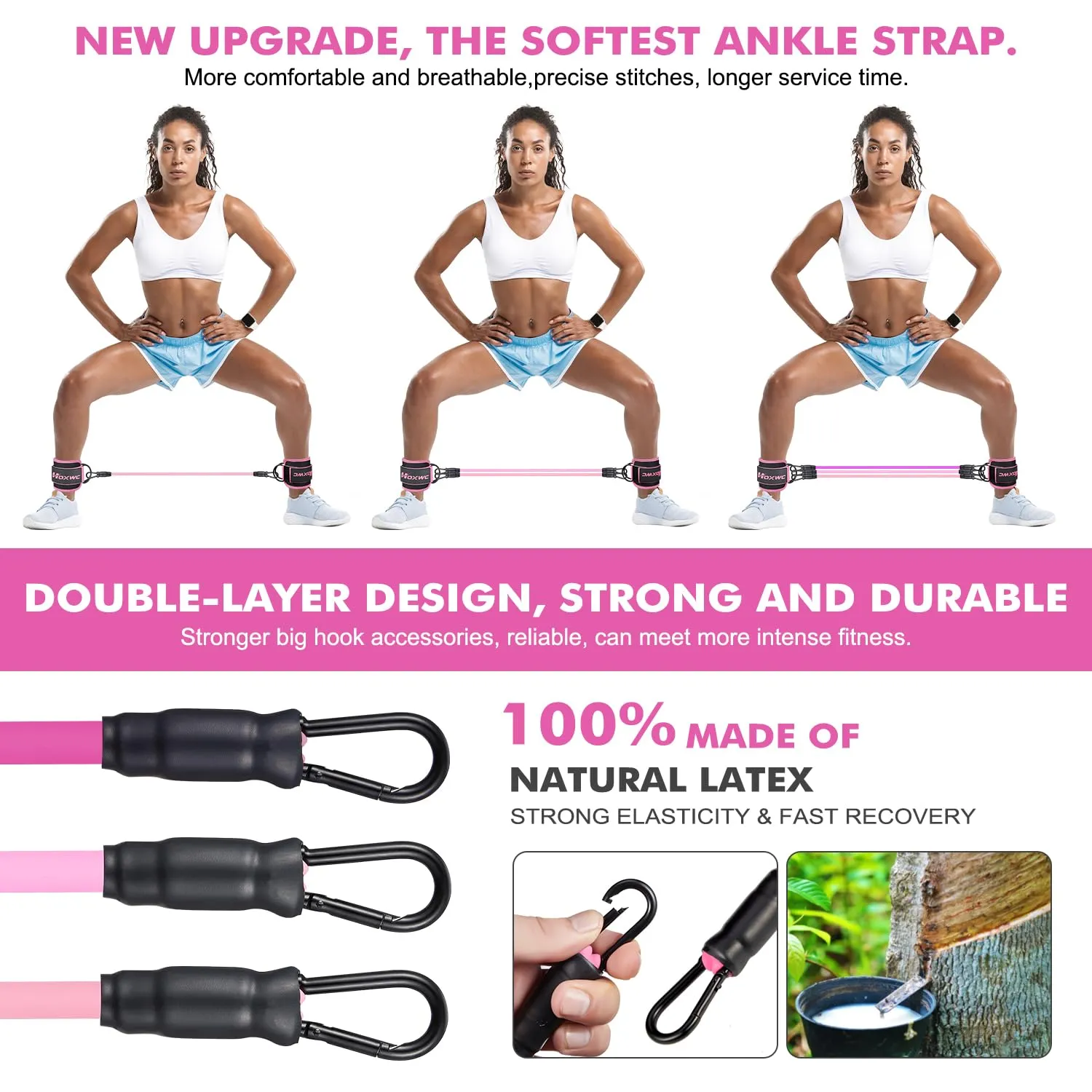 Ankle Resistance Bands with Cuffs, Ankle Bands for Working Out, Ankle Resistance Band for Leg, Booty Workout Equipment for Kickbacks Hip Fitness Training, Exercise Bands for Butt Lift Women 1-pink