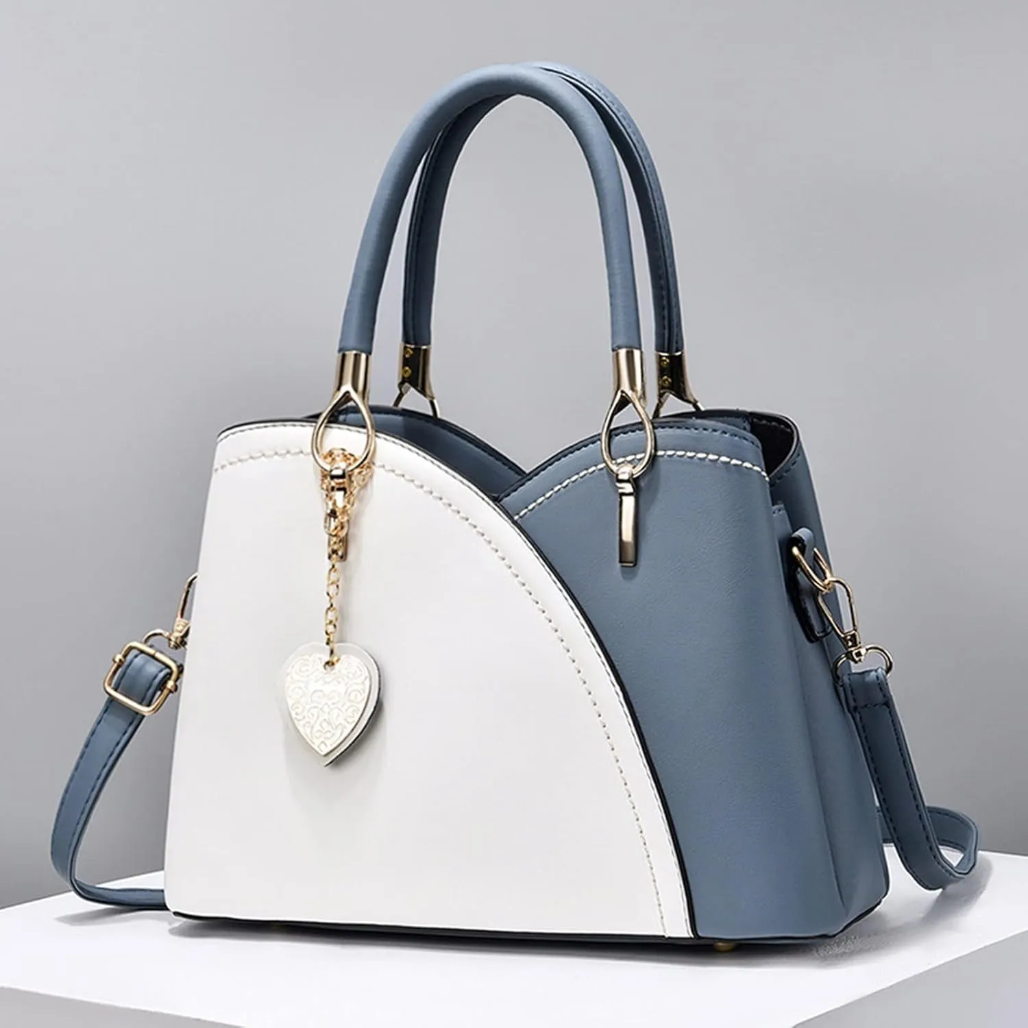 Anti Theft Shoulder Bags for Woman Small Crossbody Bags Classic Double Zip Top Satchel Bag Cute Spring Purse(Blue)