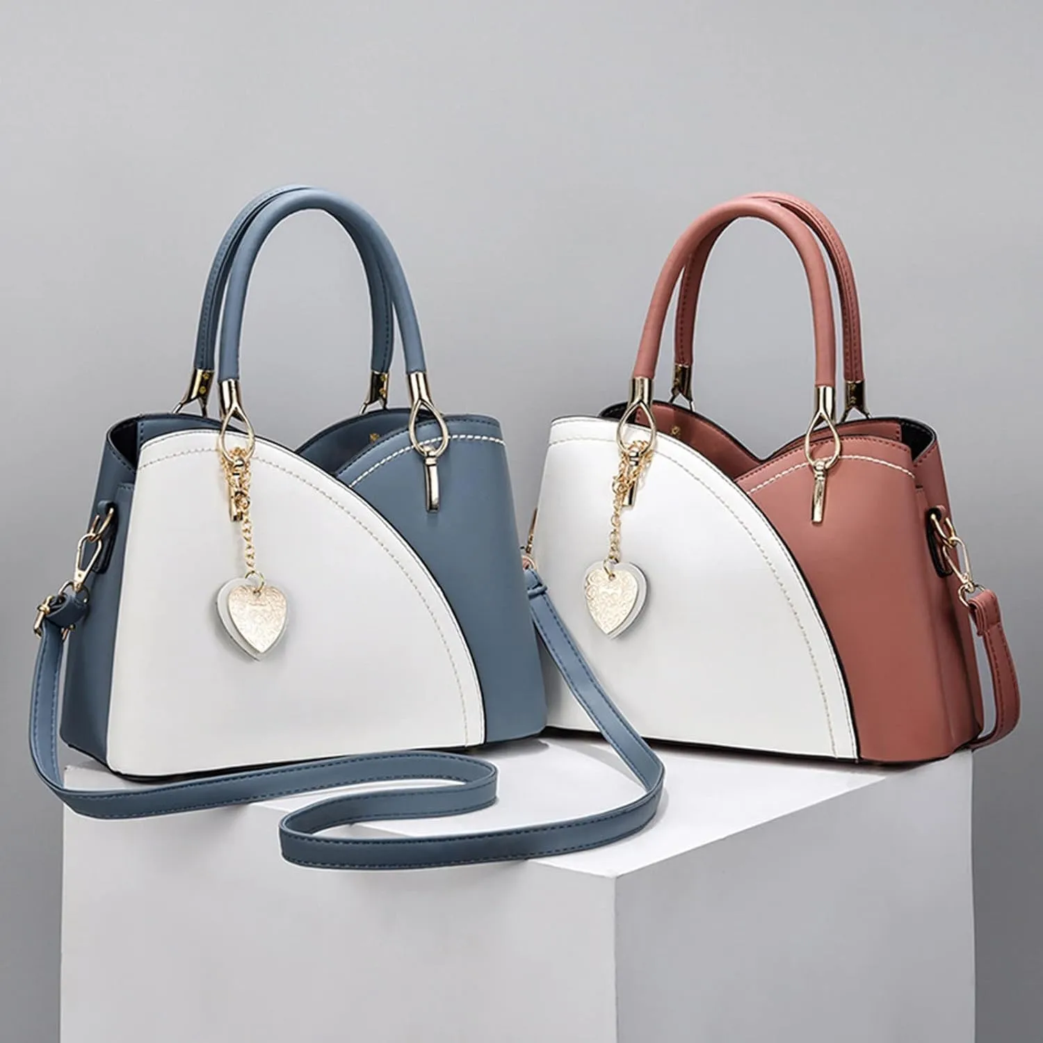 Anti Theft Shoulder Bags for Woman Small Crossbody Bags Classic Double Zip Top Satchel Bag Cute Spring Purse(Blue)